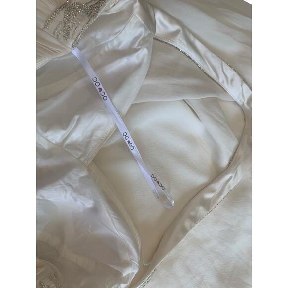 OC by Oleg Cassini Womens Ivory Maxi Halter Evening Gown Dress Silk Beaded 14 - Picture 9 of 13